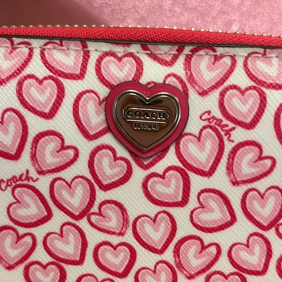 Coach Pink Heart Pattern Zip Around Wallet - Picture 5 of 12